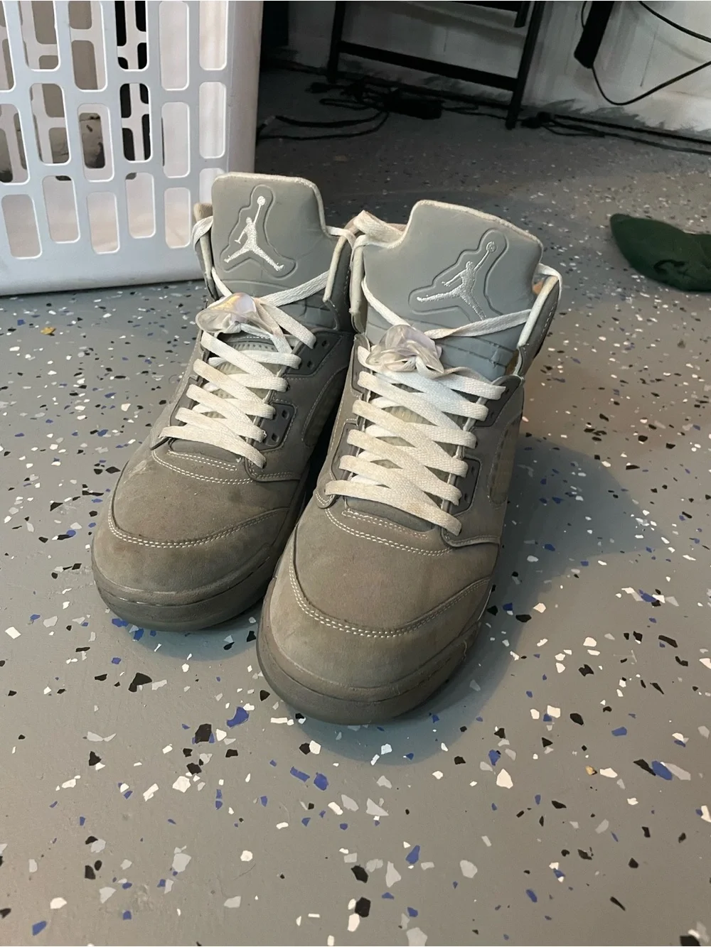 Jordan Grey Suede High-Top Sneakers with White Laces
